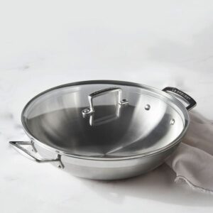 Classic Stainless Steel Round Wok with Glass Lid